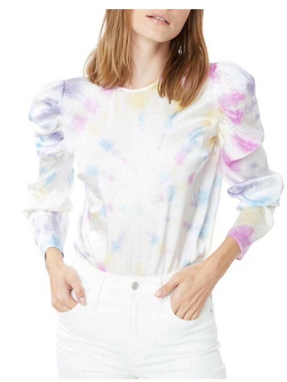 Generation Love Penelope Tie-Dye Puff-Sleeve Silk Blouse